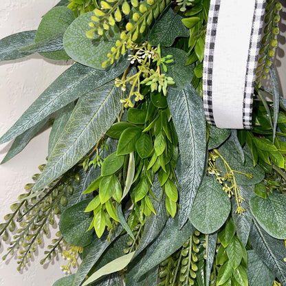 Elegant Everyday Greenery Wreath for Front Door, Entryway, or Mantle Rustic Farmhouse Door Decor Office Decorations Mother's Day Gifts