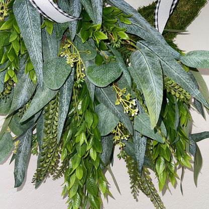 Elegant Everyday Greenery Wreath for Front Door, Entryway, or Mantle Rustic Farmhouse Door Decor Office Decorations Mother's Day Gifts