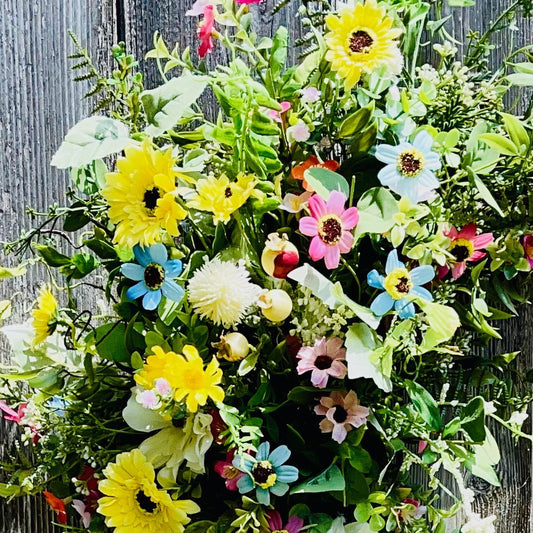 Farmhouse Wildflower Floral Wreath for Front Door, Rustic Floral Porch Decorations. Office Decor or Mother's Day Gift, Indoor Summer Decor