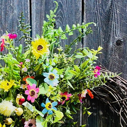 Farmhouse Wildflower Floral Wreath for Front Door, Rustic Floral Porch Decorations. Office Decor or Mother's Day Gift, Indoor Summer Decor