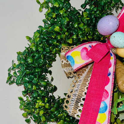 Easter Bunny wreath for font door, Rustic spring bunny for home decor, Farmhouse-style Easter door decor, Boxwood greenery, Easter Ideas