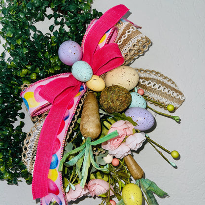 Easter Bunny wreath for font door, Rustic spring bunny for home decor, Farmhouse-style Easter door decor, Boxwood greenery, Easter Ideas