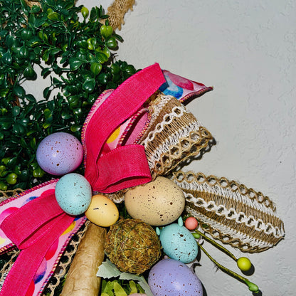 Easter Bunny wreath for font door, Rustic spring bunny for home decor, Farmhouse-style Easter door decor, Boxwood greenery, Easter Ideas