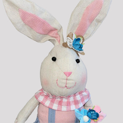 Easter Bunny Candlestick Centerpiece with Spring Flowers for mantle, entryway, or tabletops, Rustic Easter Decorations for Office Home Decor