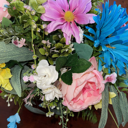 Easter Bunny Candlestick Centerpiece with Spring Flowers for mantle, entryway, or tabletops, Rustic Easter Decorations for Office Home Decor