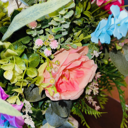 Bunny Rabbit Candlestick Centerpiece with Spring Flowers for mantle, entryway, or tabletops, Rustic Easter Decorations for Office Home Decor