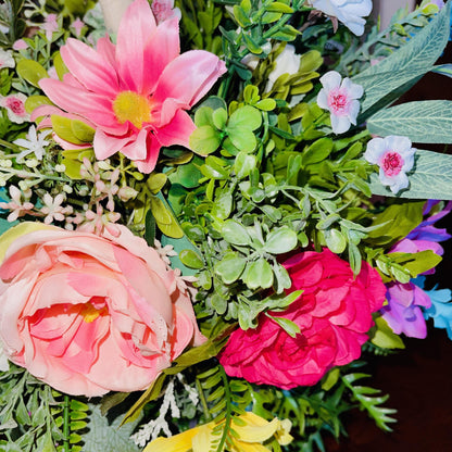 Bunny Rabbit Candlestick Centerpiece with Spring Flowers for mantle, entryway, or tabletops, Rustic Easter Decorations for Office Home Decor