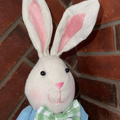 Bunny Rabbit Candlestick Centerpiece with Spring Flowers for mantle, entryway, or tabletops, Rustic Easter Decorations for Office Home Decor