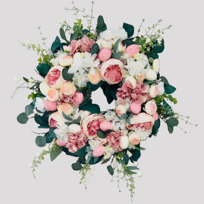 Easter egg wreath for front door, Spring floral decor, Easter egg decorations, Flower Wreath, Rustic Farmhouse, Porch decoration Ideas