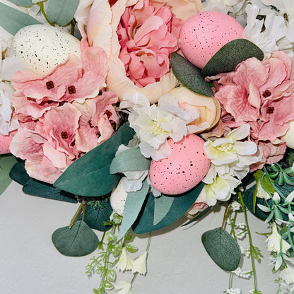 Easter egg wreath for front door, Spring floral decor, Easter egg decorations, Flower Wreath, Rustic Farmhouse, Porch decoration Ideas