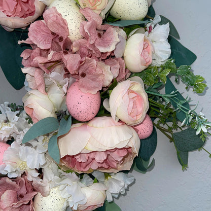 Easter egg wreath for front door, Spring floral decor, Easter egg decorations, Flower Wreath, Rustic Farmhouse, Porch decoration Ideas