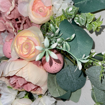 Easter egg wreath for front door, Spring floral decor, Easter egg decorations, Flower Wreath, Rustic Farmhouse, Porch decoration Ideas