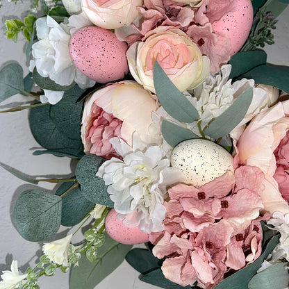 Easter egg wreath for front door, Spring floral decor, Easter egg decorations, Flower Wreath, Rustic Farmhouse, Porch decoration Ideas