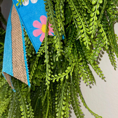 Beaded grass wreath for front door, Year round front door decor, Spring Easter decorations, Rustic farmhouse wreath, Spring home decor Ideas