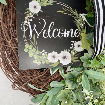 Everyday Wreath for Front Door, Farmhouse Welcome Wreath, Neutral Wreath, Greenery Wreath Decor, All Year Decorations, Year Round Decor