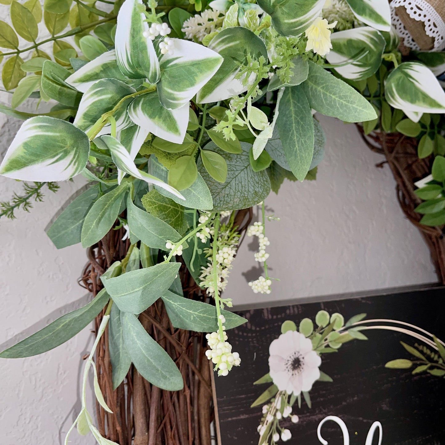 Everyday Wreath for Front Door, Farmhouse Welcome Wreath, Neutral Wreath, Greenery Wreath Decor, All Year Decorations, Year Round Decor