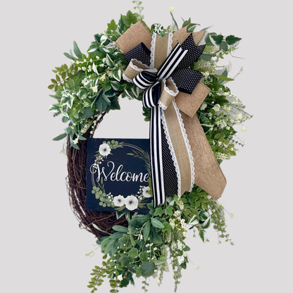 Everyday Wreath for Front Door, Farmhouse Welcome Wreath, Neutral Wreath, Greenery Wreath Decor, All Year Decorations, Year Round Decor