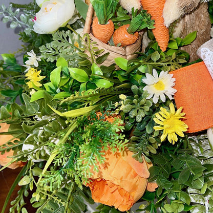 Easter Table Decor, floral centerpiece with Easter bunny, Farmhouse-style Easter table decorations, Rustic Easter bunny decor ideas