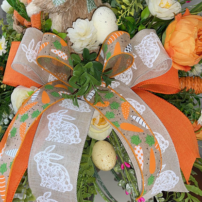 Easter Table Decor, floral centerpiece with Easter bunny, Farmhouse-style Easter table decorations, Rustic Easter bunny decor ideas