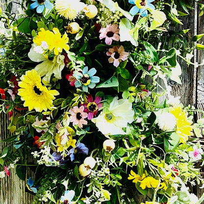 Farmhouse Wildflower Floral Wreath for Front Door, Rustic Floral Porch Decorations. Office Decor or Mother's Day Gift, Indoor Summer Decor