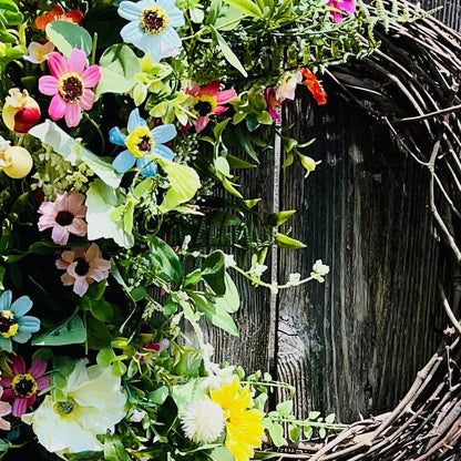 Farmhouse Wildflower Floral Wreath for Front Door, Rustic Floral Porch Decorations. Office Decor or Mother's Day Gift, Indoor Summer Decor