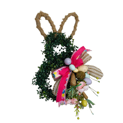 Easter Bunny wreath for font door, Rustic spring bunny for home decor, Farmhouse-style Easter door decor, Boxwood greenery, Easter Ideas