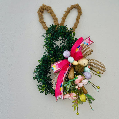 Easter Bunny wreath for font door, Rustic spring bunny for home decor, Farmhouse-style Easter door decor, Boxwood greenery, Easter Ideas