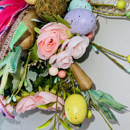 Easter Bunny wreath for font door, Rustic spring bunny for home decor, Farmhouse-style Easter door decor, Boxwood greenery, Easter Ideas