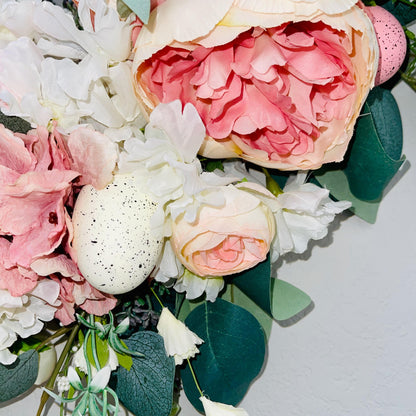 Easter egg wreath for front door, Spring floral decor, Easter egg decorations, Flower Wreath, Rustic Farmhouse, Porch decoration Ideas