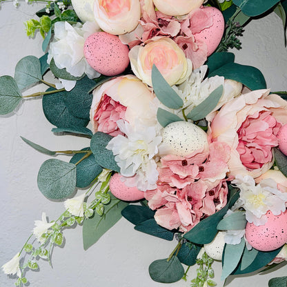 Easter egg wreath for front door, Spring floral decor, Easter egg decorations, Flower Wreath, Rustic Farmhouse, Porch decoration Ideas