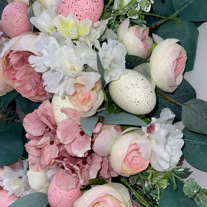 Easter egg wreath for front door, Spring floral decor, Easter egg decorations, Flower Wreath, Rustic Farmhouse, Porch decoration Ideas