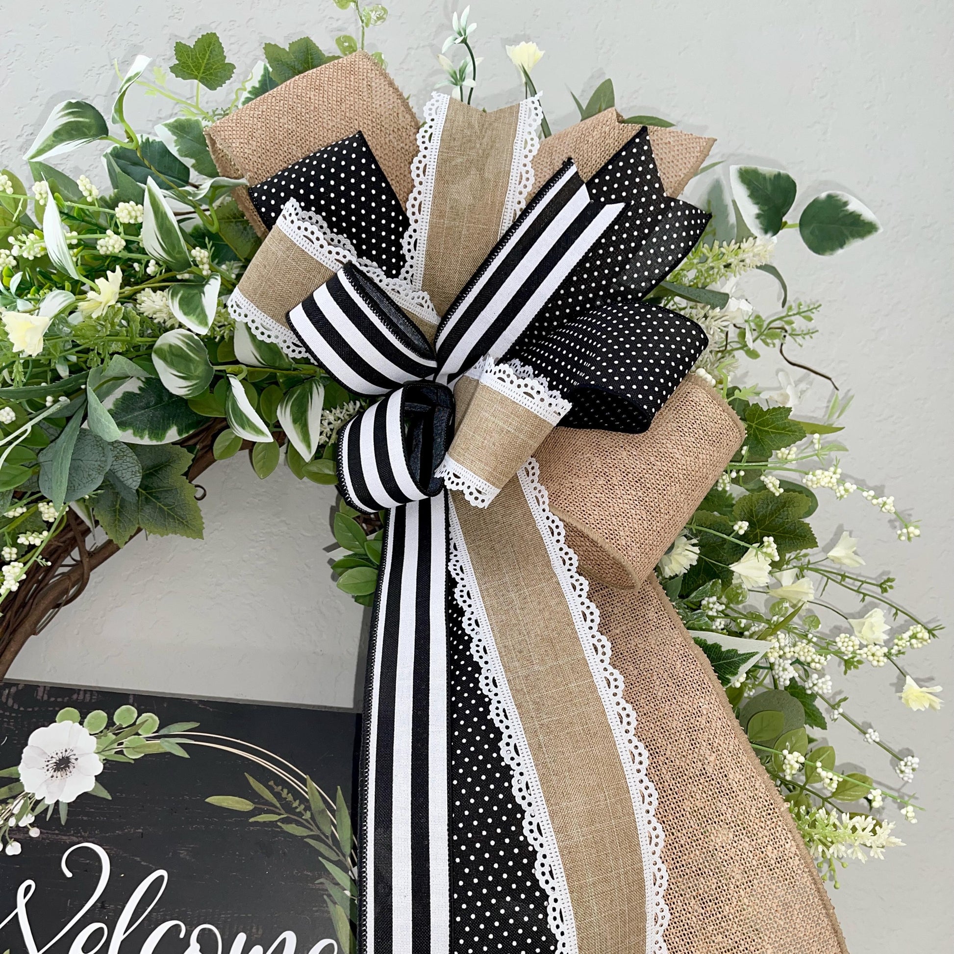 Everyday Wreath for Front Door, Farmhouse Welcome Wreath, Neutral Wreath, Greenery Wreath Decor, All Year Decorations, Year Round Decor