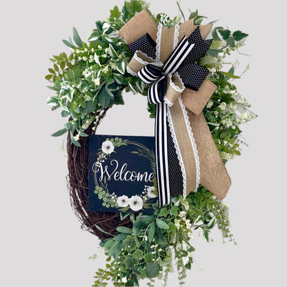 Everyday Wreath for Front Door, Farmhouse Welcome Wreath, Neutral Wreath, Greenery Wreath Decor, All Year Decorations, Year Round Decor