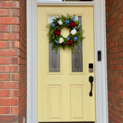 Patriotic Wreath for front door, Fourth of July Decor, RV Wreath, Candle Ring, Red, White & Blue Decorations. USA Door Hanger, Home Decor