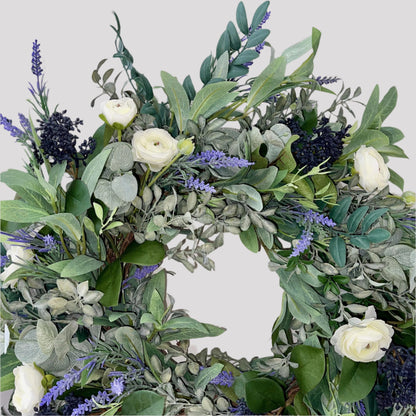 Everyday Lavender Wreath for Front Door, White floral decor, Rustic Farmhouse Wreath, Decorations for Easter, Home & wall decor, Lavender