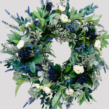 Everyday Lavender Wreath for Front Door, White floral decor, Rustic Farmhouse Wreath, Decorations for Easter, Home & wall decor, Lavender