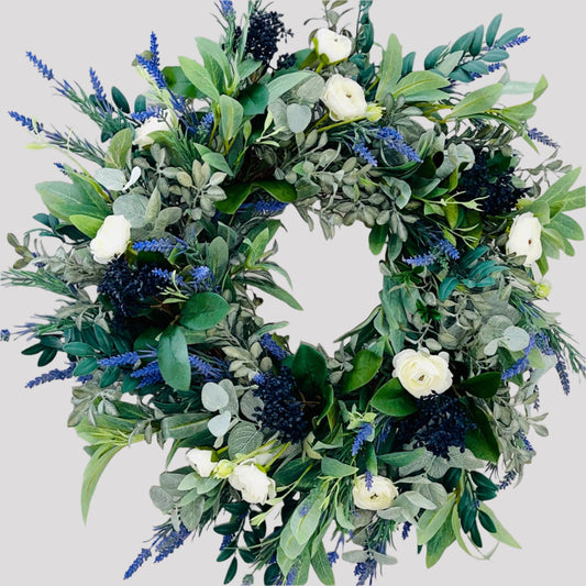 Everyday Lavender Wreath for Front Door, White floral decor, Rustic Farmhouse Wreath, Decorations for Easter, Home & wall decor, Lavender
