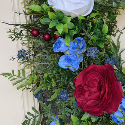 Patriotic Wreath for front door, Fourth of July Decor, RV Wreath, Candle Ring, Red, White & Blue Decorations. USA Door Hanger, Home Decor