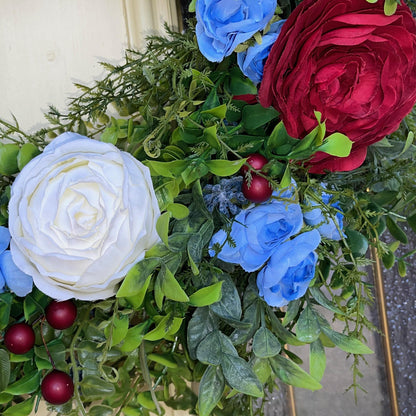 Patriotic Wreath for front door, Fourth of July Decor, RV Wreath, Candle Ring, Red, White & Blue Decorations. USA Door Hanger, Home Decor
