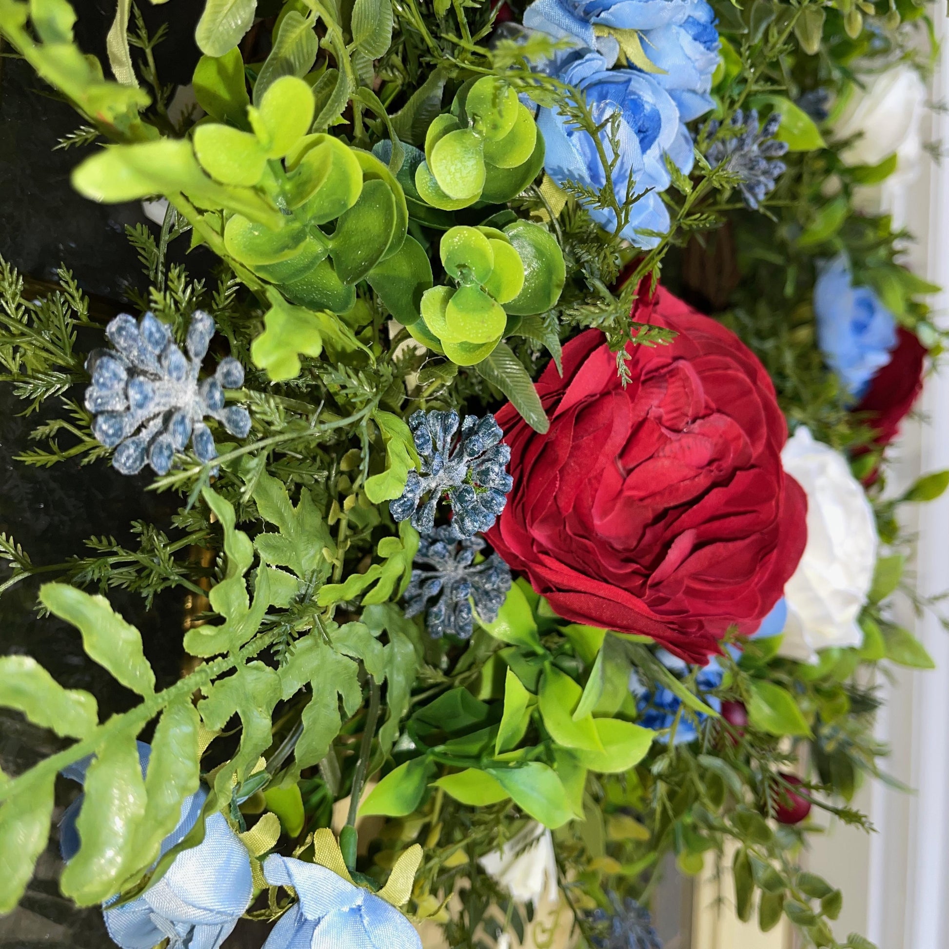 Patriotic Wreath for front door, Fourth of July Decor, RV Wreath, Candle Ring, Red, White & Blue Decorations. USA Door Hanger, Home Decor