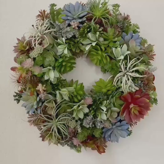 Succulent Wreath with Burgundy and Blue-Green Accents – Perfect for Front Door, Tabletop, or Office Décor Everyday Decorations Year Round