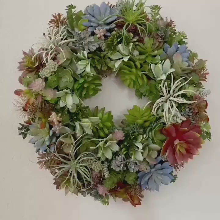 Succulent Wreath with Burgundy and Blue-Green Accents – Perfect for Front Door, Tabletop, or Office Décor Everyday Decorations Year Round