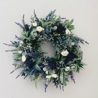 Everyday Lavender Wreath for Front Door, White floral decor, Rustic Farmhouse Wreath,  Decorations for Easter, Home & wall decor, Lavender