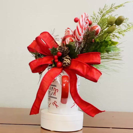 Holiday Candy Peppermint Mug Arrangement — Teacher & Secret Santa Gift (Reusable Mug)