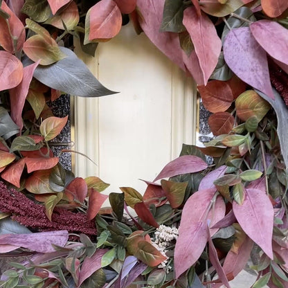 Rustic Fall Wreath with Burgundy & Blush Leaves | Farmhouse Thanksgiving Front Door Decor