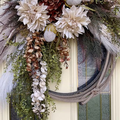 Fall Rustic Lariat Rope Wreath – Neutral Western Wall & Door Decor