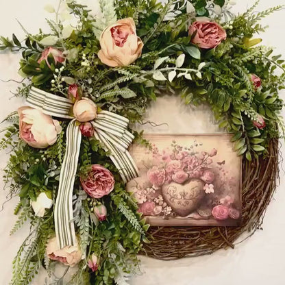 Spring Wreath for Front Door, Mauve and Pink Peonies, Cottage-Style Décor for Home, Weddings, or Bridal Showers Decorations
