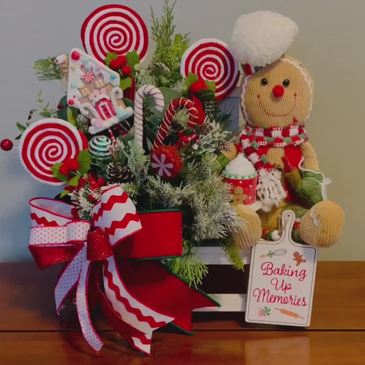 Christmas Gingerbread Man Arragement for Tabletop Kitchen Centerpiece CoffeTable Decor Holiday Office Decorations Teacher Gifts Seasonal