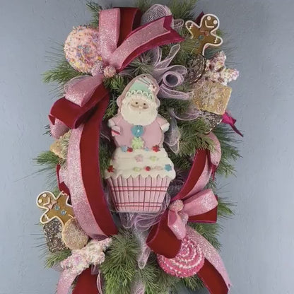 Santa Wreath for Front Door December Birthday Decor Holiday Candy Christmas Decoration Gift for her Sweet Decorations for December Party