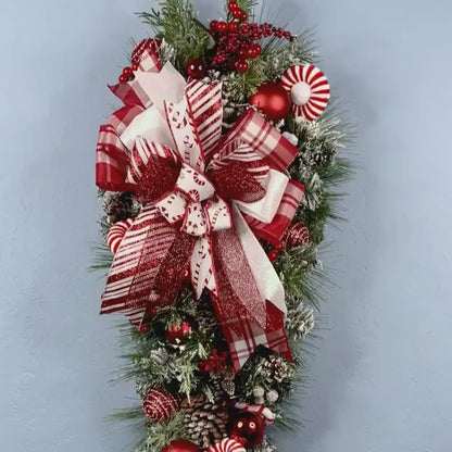 Christmas Peppermint Wreath for Front Door Holiday Decor Christmas  Decorations for Home Decor Xmas Traditional Colors red and white